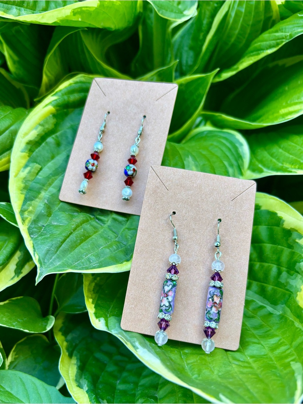 Handcrafted  Cloisonné and Swarovski Crystal Drop Earrings.